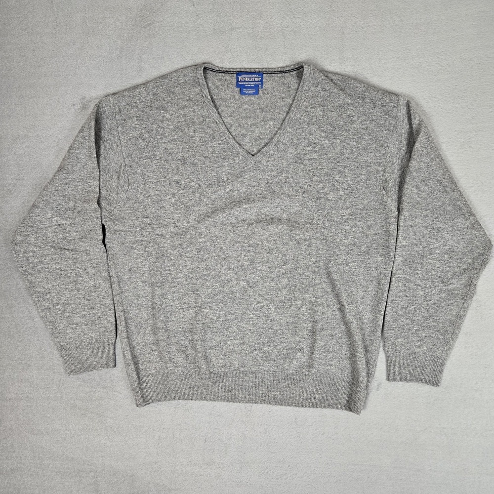 Pendleton 100%‎ Lambswool Sweater Mens Large Gray Pullover V-Neck *READ